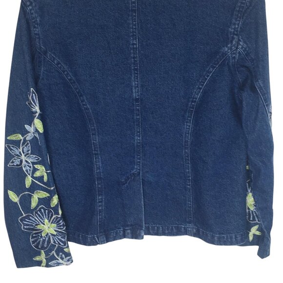 New Direction Denim Blazer Womens Small Blue Floral Embroidered Jacket Boho - Picture 8 of 13